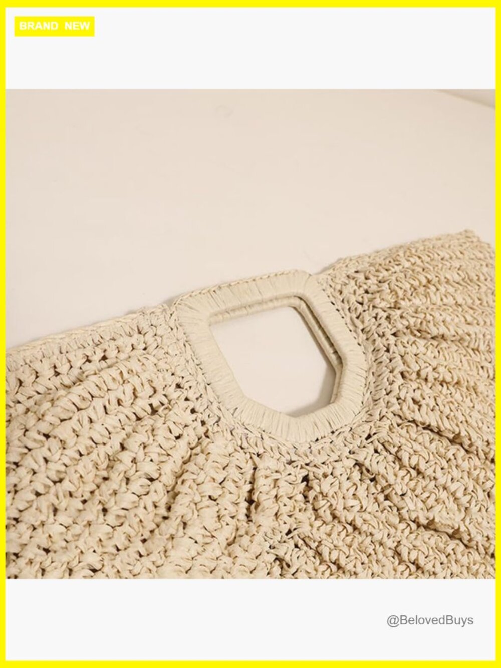 Straw Woven Tote Bag with Geometric Handles Beach Holiday Ladies Handbag - Picture 6 of 7